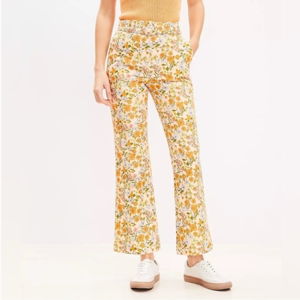 Belted Floral Flares - LOFT Sutton Kick Crop